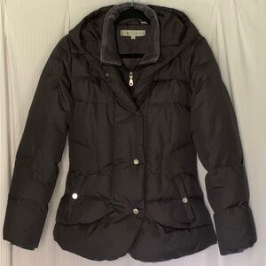 Larry Levine Down Puffer Jacket Soft Black Hood Double Front Closure Small